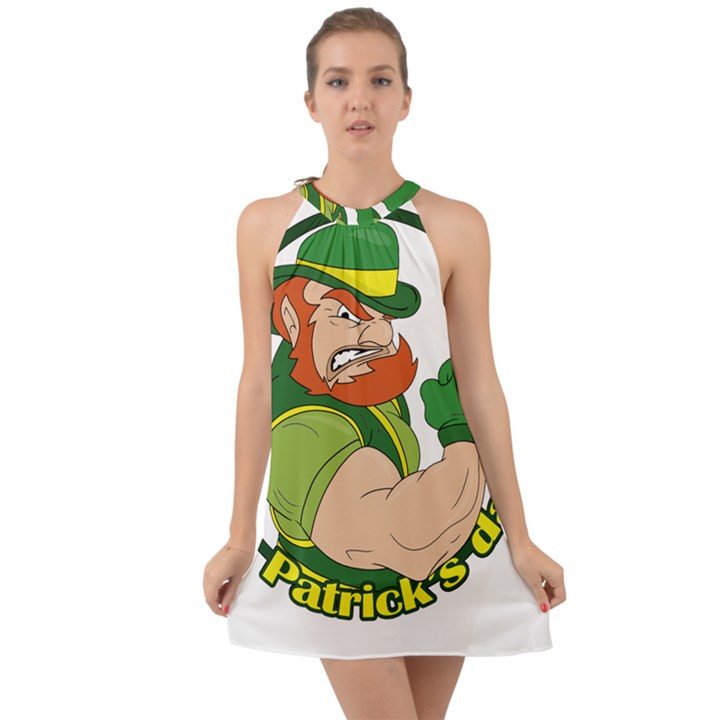 St. Patricks day Halter Tie Back Chiffon Dress