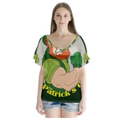 St  Patricks Day V-neck Flutter Sleeve Top by Valentinaart