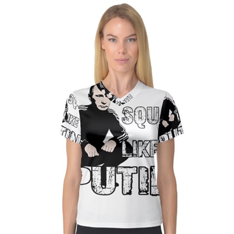 Squat Like Putin V-neck Sport Mesh Tee by Valentinaart