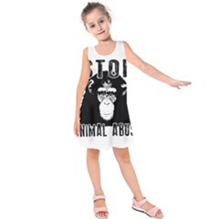 Stop Animal Abuse - Chimpanzee  Kids  Sleeveless Dress by Valentinaart