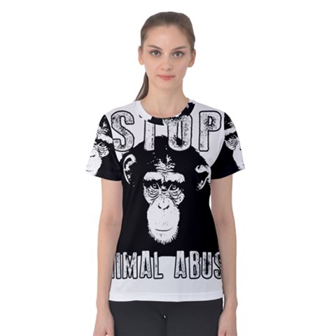 Stop Animal Abuse - Chimpanzee  Women s Cotton Tee by Valentinaart