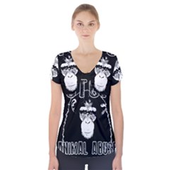 Stop Animal Abuse - Chimpanzee  Short Sleeve Front Detail Top by Valentinaart