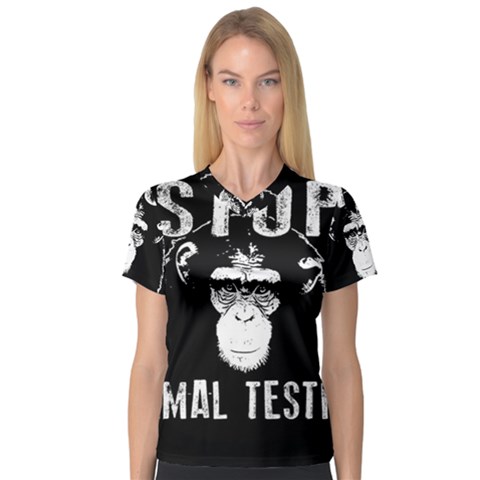 Stop Animal Testing - Chimpanzee  V-neck Sport Mesh Tee by Valentinaart