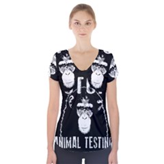 Stop Animal Testing - Chimpanzee  Short Sleeve Front Detail Top by Valentinaart