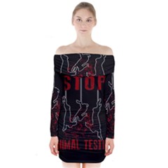 Stop Animal Testing - Rabbits  Long Sleeve Off Shoulder Dress by Valentinaart