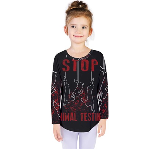 Stop Animal Testing - Rabbits  Kids  Long Sleeve Tee by Valentinaart