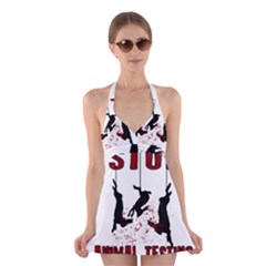 Stop Animal Testing - Rabbits  Halter Dress Swimsuit  by Valentinaart