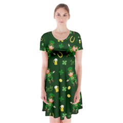 St Patricks Day Pattern Short Sleeve V-neck Flare Dress by Valentinaart