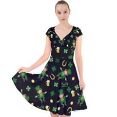 St Patricks Day Pattern Cap Sleeve Front Wrap Midi Dress by Valentinaart