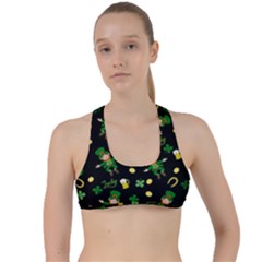 St Patricks Day Pattern Criss Cross Racerback Sports Bra by Valentinaart