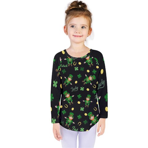 St Patricks Day Pattern Kids  Long Sleeve Tee by Valentinaart