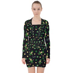 St Patricks Day Pattern V-neck Bodycon Long Sleeve Dress by Valentinaart