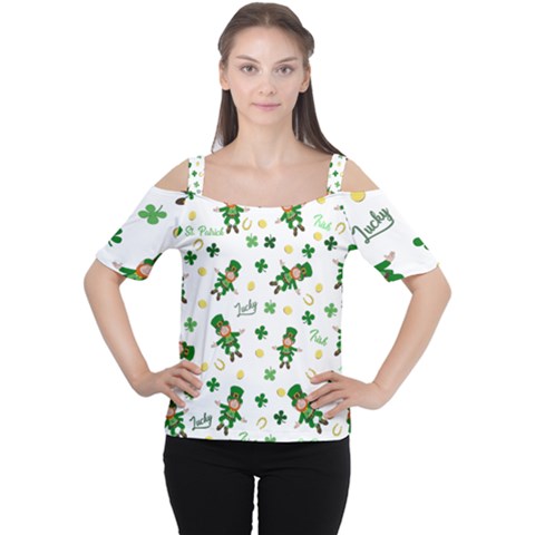 St Patricks Day Pattern Cutout Shoulder Tee by Valentinaart