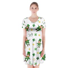 St Patricks Day Pattern Short Sleeve V-neck Flare Dress by Valentinaart