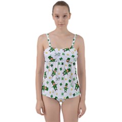 St Patricks Day Pattern Twist Front Tankini Set by Valentinaart