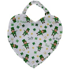 St Patricks Day Pattern Giant Heart Shaped Tote by Valentinaart