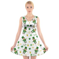 St Patricks Day Pattern V-neck Sleeveless Skater Dress by Valentinaart