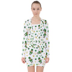 St Patricks Day Pattern V-neck Bodycon Long Sleeve Dress by Valentinaart