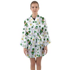 St Patricks Day Pattern Long Sleeve Kimono Robe by Valentinaart