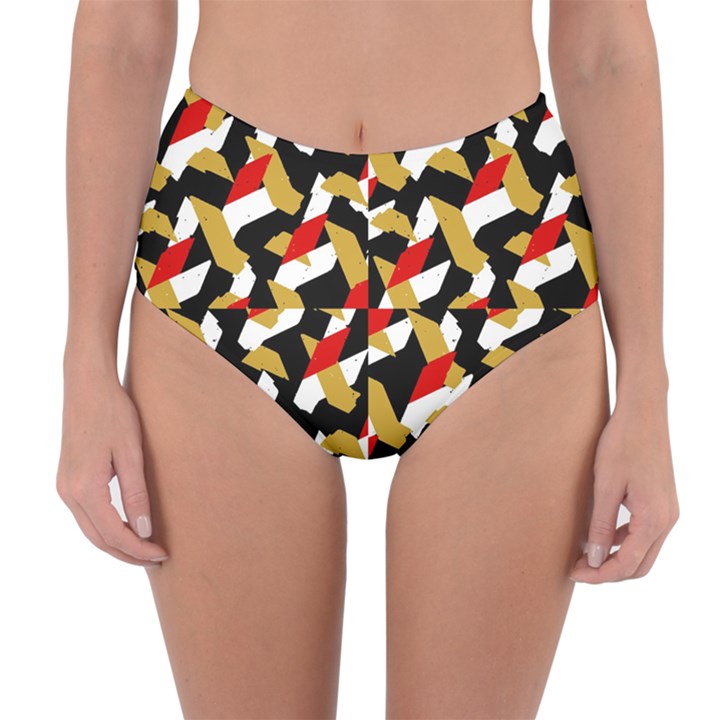 Colorful Abstract Pattern Reversible High-Waist Bikini Bottoms