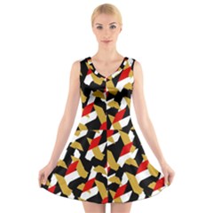 Colorful Abstract Pattern V-neck Sleeveless Skater Dress by dflcprints