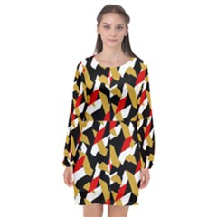 Colorful Abstract Pattern Long Sleeve Chiffon Shift Dress  by dflcprints