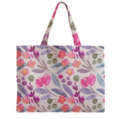 Purple And Pink Cute Floral Pattern Zipper Mini Tote Bag by paulaoliveiradesign