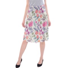 Purple And Pink Cute Floral Pattern Midi Beach Skirt by paulaoliveiradesign