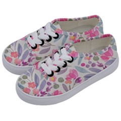 Purple And Pink Cute Floral Pattern Kids  Classic Low Top Sneakers by paulaoliveiradesign