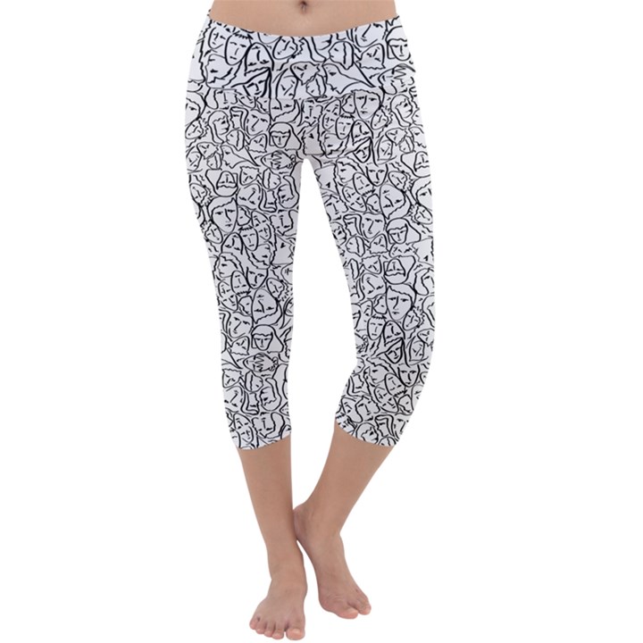 Elio s Shirt Faces in Black Outlines on White Capri Yoga Leggings