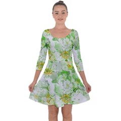 Light Floral Collage  Quarter Sleeve Skater Dress