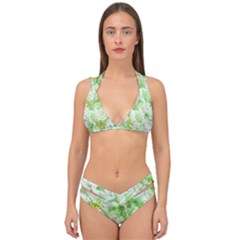 Light Floral Collage  Double Strap Halter Bikini Set