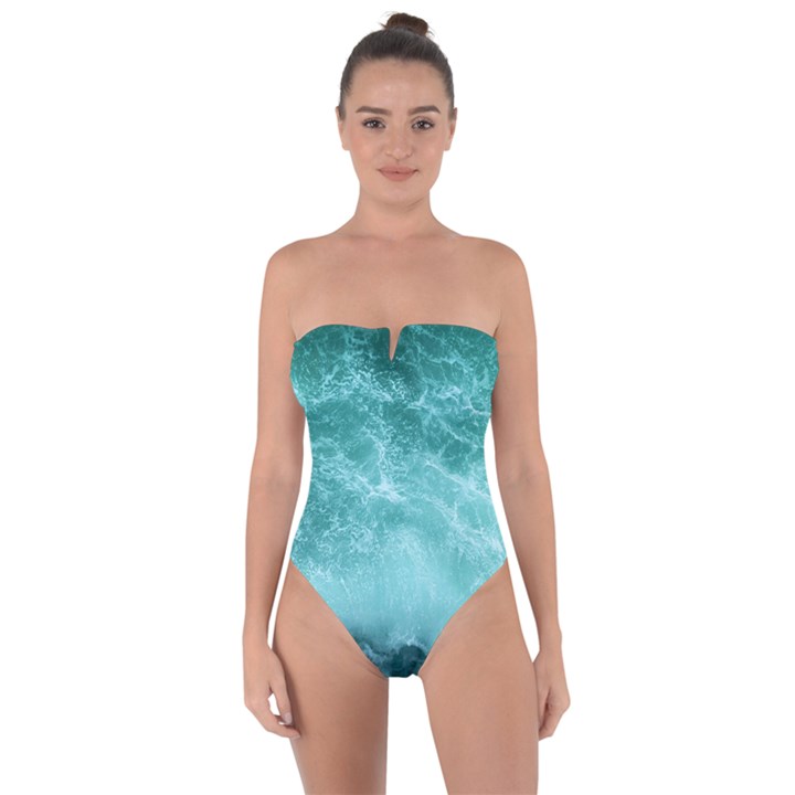 Green Ocean Splash Tie Back One Piece Swimsuit