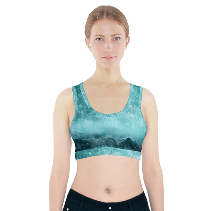 Green Ocean Splash Sports Bra With Pocket