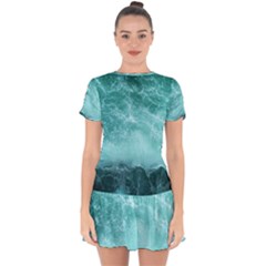 Green Ocean Splash Drop Hem Mini Chiffon Dress by snowwhitegirl