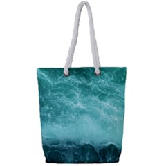 Green Ocean Splash Full Print Rope Handle Tote (small)