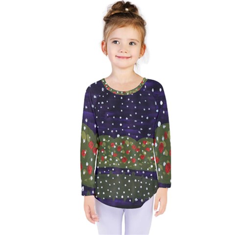 Snowy Roses Kids  Long Sleeve Tee by snowwhitegirl