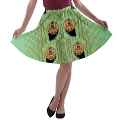 Lady Panda With Hat And Bat In The Sunshine A-line Skater Skirt by pepitasart