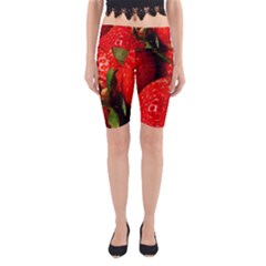 Red Strawberries Yoga Cropped Leggings by snowwhitegirl