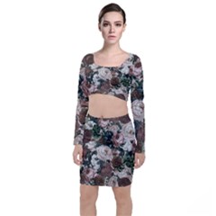 Rose Bushes Brown Long Sleeve Crop Top & Bodycon Skirt Set