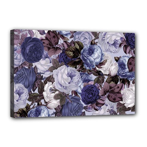 Rose Bushes Blue Canvas 18  X 12  by snowwhitegirl