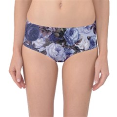 Rose Bushes Blue Mid-waist Bikini Bottoms by snowwhitegirl