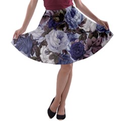 Rose Bushes Blue A-line Skater Skirt by snowwhitegirl