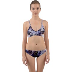 Rose Bushes Blue Wrap Around Bikini Set