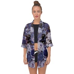 Rose Bushes Blue Open Front Chiffon Kimono by snowwhitegirl