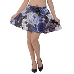 Rose Bushes Blue Velvet Skater Skirt