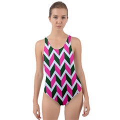 Chevron Pink Green Retro Cut-out Back One Piece Swimsuit by snowwhitegirl