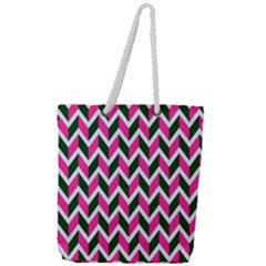 Chevron Pink Green Retro Full Print Rope Handle Tote (large)