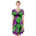 Neon Green and Pink Circles Short Sleeve V-neck Flare Dress View1