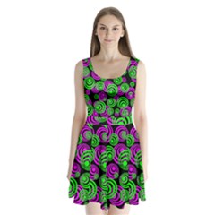 Neon Green And Pink Circles Split Back Mini Dress  by PodArtist